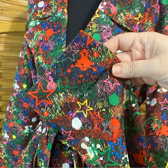 Joe Browns colorful graffiti stars Notched Collar Cocktail Trench Coat size 10 - Picture 7 of 16